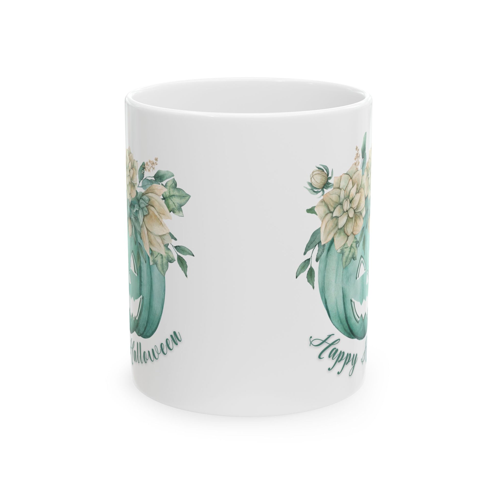 Halloween Carved Pumpkin and Floral Design Coffee Mug, Cottagecore Fall Autumn Gift, Spooky Season Halloween Lover Mug, Gift for Mom, Friend Mug Printify   