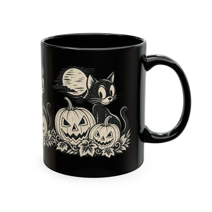 Black Cat and Jack-o'-Lanterns Mug | Halloween Pumpkin Cat Ceramic Mug