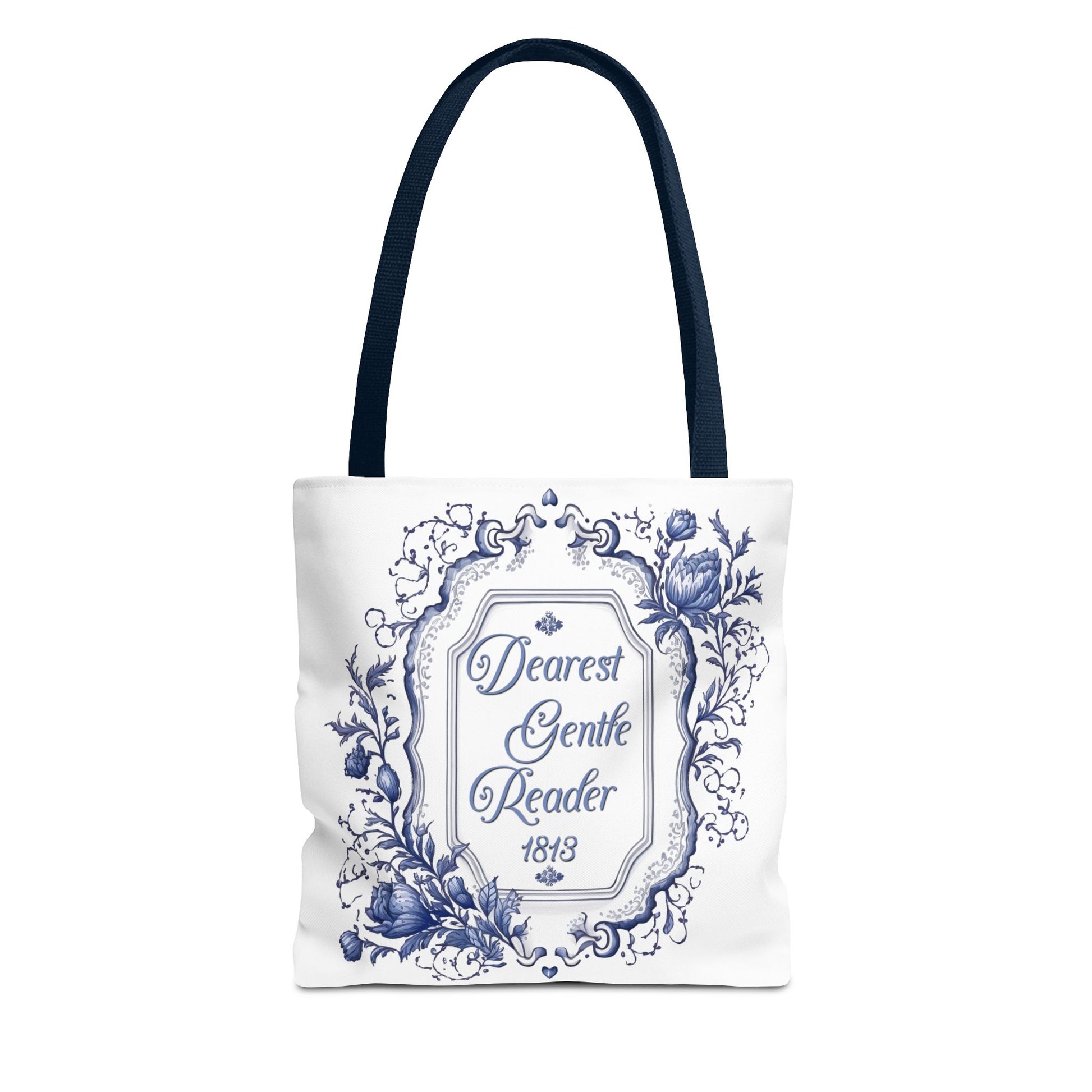 Dearest Gentle Reader Tote Bag Regency England Ton Society Papers Gift For Bridgeton Fan Historical Drama Romance Reader Gift Bookclub Gift Bags Printify 13" × 13'' Navy 