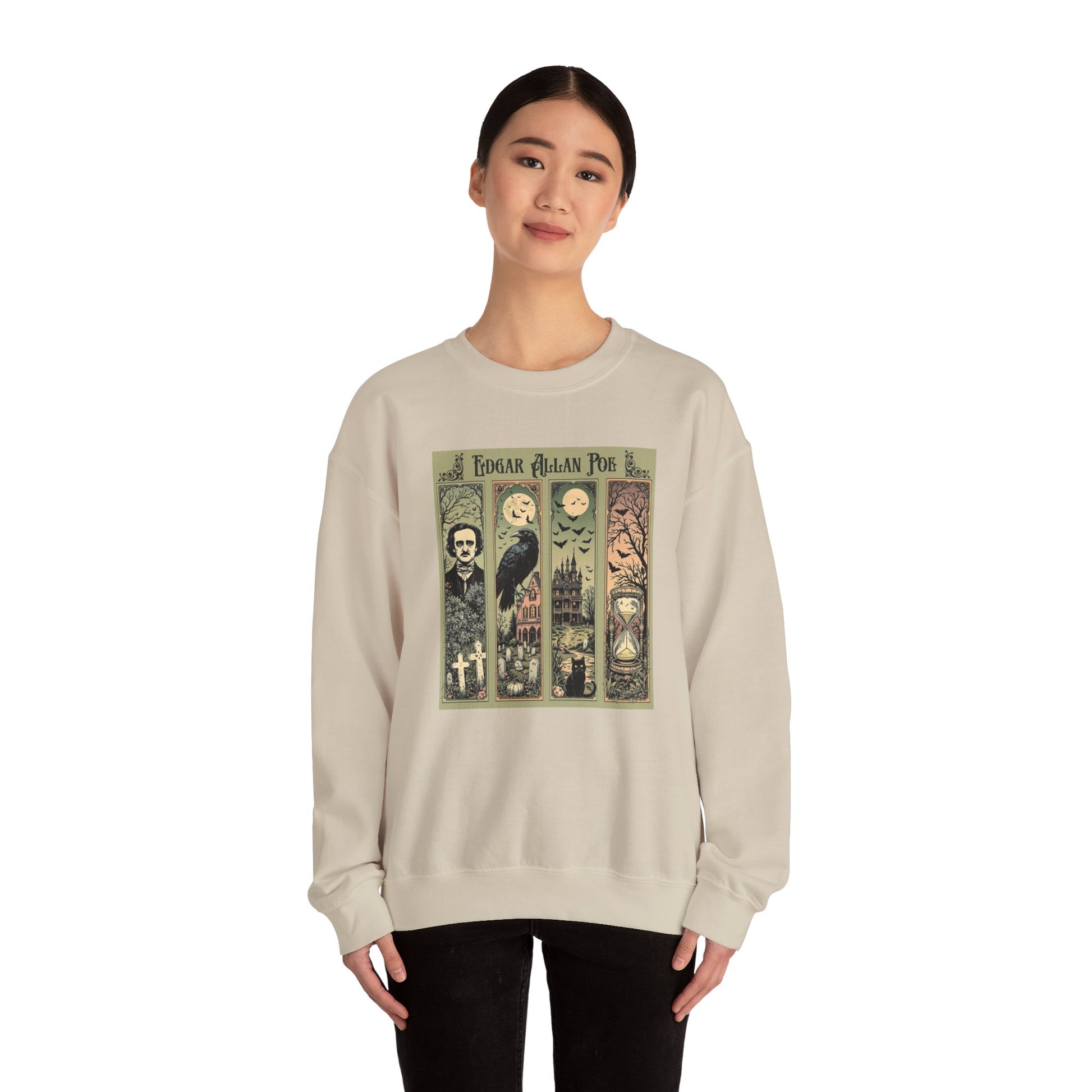Edgar Allan Poe Sweatshirt The Raven Nevermore Gothic Horror Sweater Dark Academia Macabre Halloween Gift for Book Lovers Birthday Christmas Sweatshirt Printify