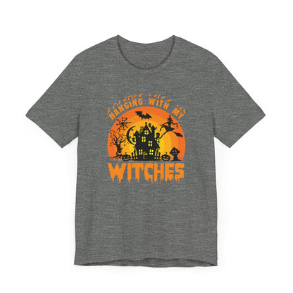 Witches and Haunted House Shirt,  Spooky Halloween Season Graphic Tee, Sunset Halloween Design, Creepy Fall or Autumn Style T Shirt, T-Shirt Printify   