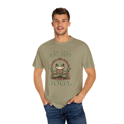 Green Yoga Frog Make Your Soul Happy Unisex T-Shirt, Casual Wear, Highlander Fan Gift, T-Shirt Printify