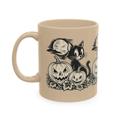 Black Cat and Jack-o'-Lanterns Mug | Halloween Pumpkin Cat Ceramic Mug