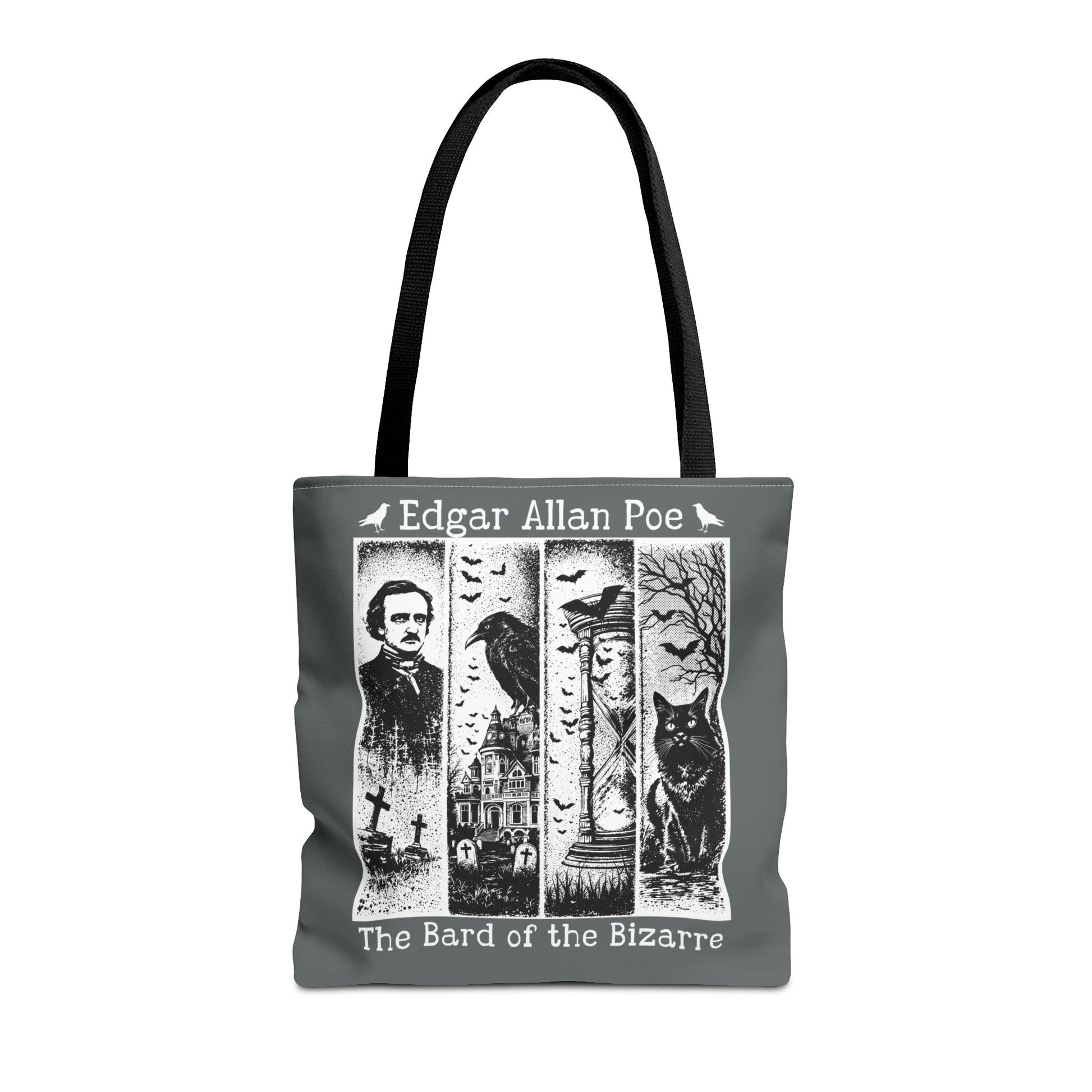 Edgar Allan Poe Tote Bag Gothic Literary Gift for Book Lover Dark Academia Macabre Accessory Halloween Tote Fall School Bag for Poetember Bags Printify 16" × 16'' Black