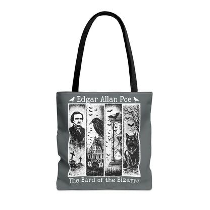 Edgar Allan Poe Tote Bag Gothic Literary Gift for Book Lover Dark Academia Macabre Accessory Halloween Tote Fall School Bag for Poetember Bags Printify 16" × 16'' Black