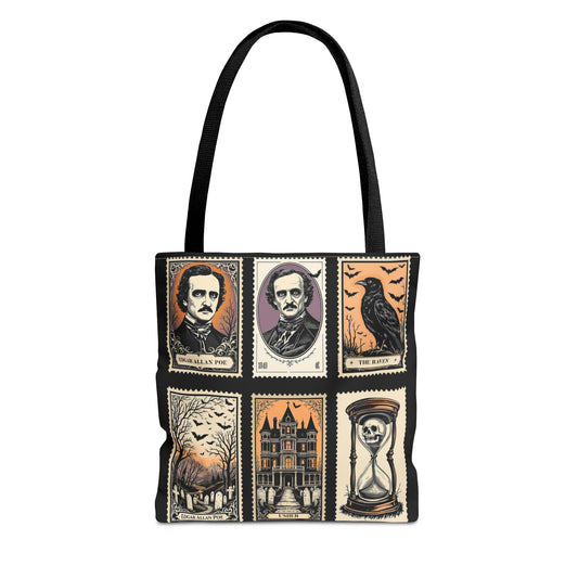 Edgar Allan Poe Tote Bag Gothic Literary Gift for Book Lover Dark Academia Macabre Accessory Halloween Tote Fall School Bag for Poetember Bags Printify 13" × 13'' Black