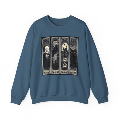 Edgar Allan Poe Sweatshirt The Raven Nevermore Gothic Horror Sweater Dark Academia Macabre Halloween Gift for Book Lovers Birthday Christmas Sweatshirt Printify Indigo Blue S