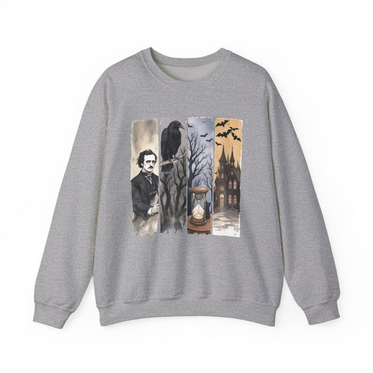 Edgar Allan Poe Sweatshirt The Raven Nevermore Gothic Horror Sweater Dark Academia Macabre Halloween Gift for Book Lovers Birthday Christmas Sweatshirt Printify Sport Grey S