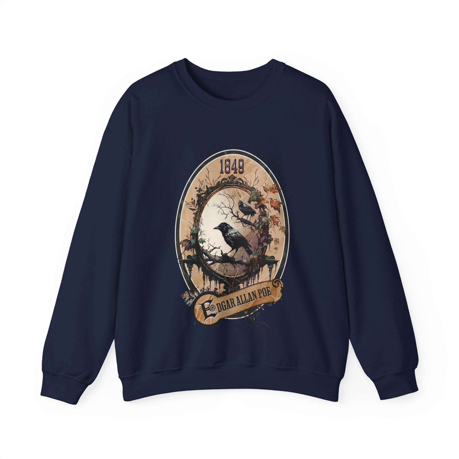 Edgar Allan Poe, A Dream Within A Dream Sweatshirt, Book Lover, Halloween, Haunting Gothic Gift, Light, Dark Academia, Horror Movie Sweater Sweatshirt Printify S Navy 