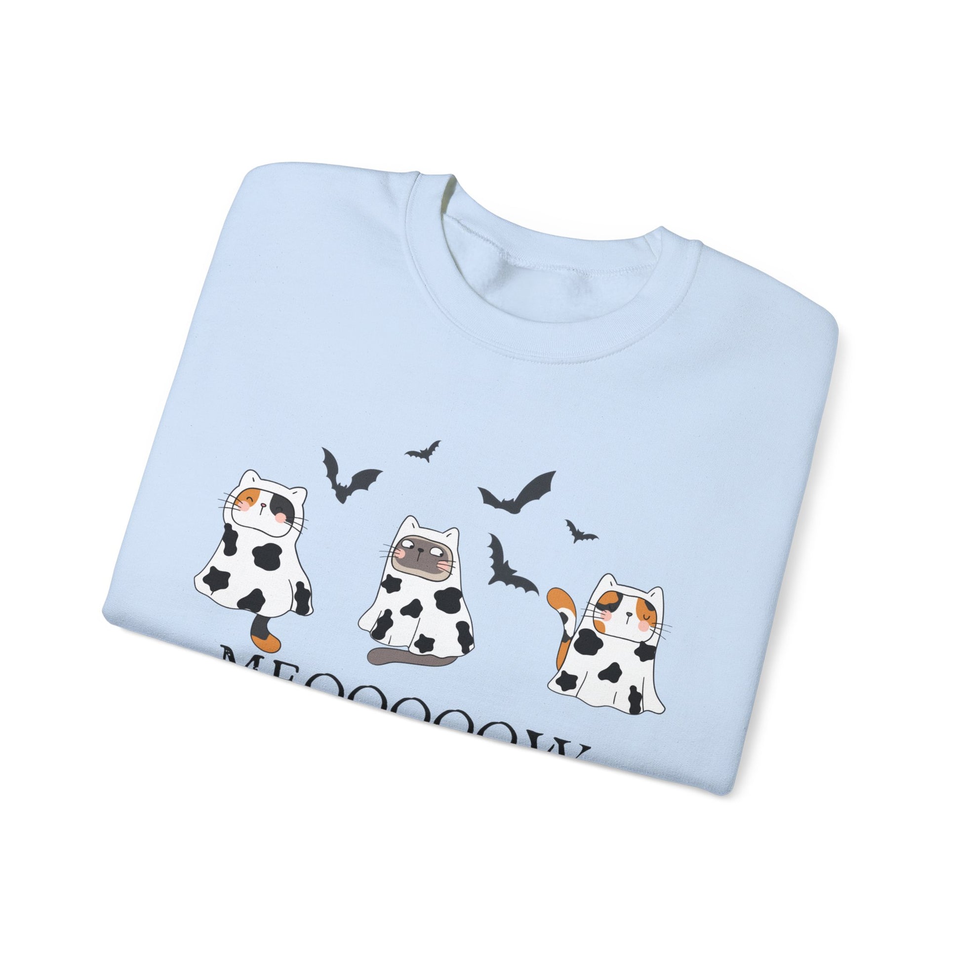 Cute Halloween Cow Ghost Cats Sweatshirt, Cats in Cow Ghost Costumes, Spooky Season Sweater, Halloween Party Shirt, Cat Lover Gift Sweatshirt Printify   