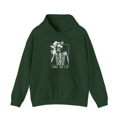 Halloween Skeleton Hoodie, Funny Coffee Drinking Skeleton, Spooky Season Sweater, Trick or Treating Shirt, Warm Halloween Party Hoodie Hoodie Printify Forest Green S 