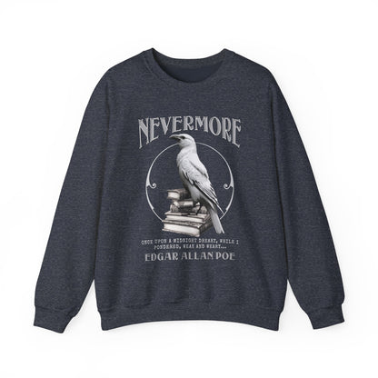 The White Raven Edgar Allan Poe Nevermore Sweatshirt Book Lover Halloween Haunting Gothic Gift Light Dark Academia Horror Movie Bookclub Sweater Sweatshirt Printify S Heather Sport Dark Navy 