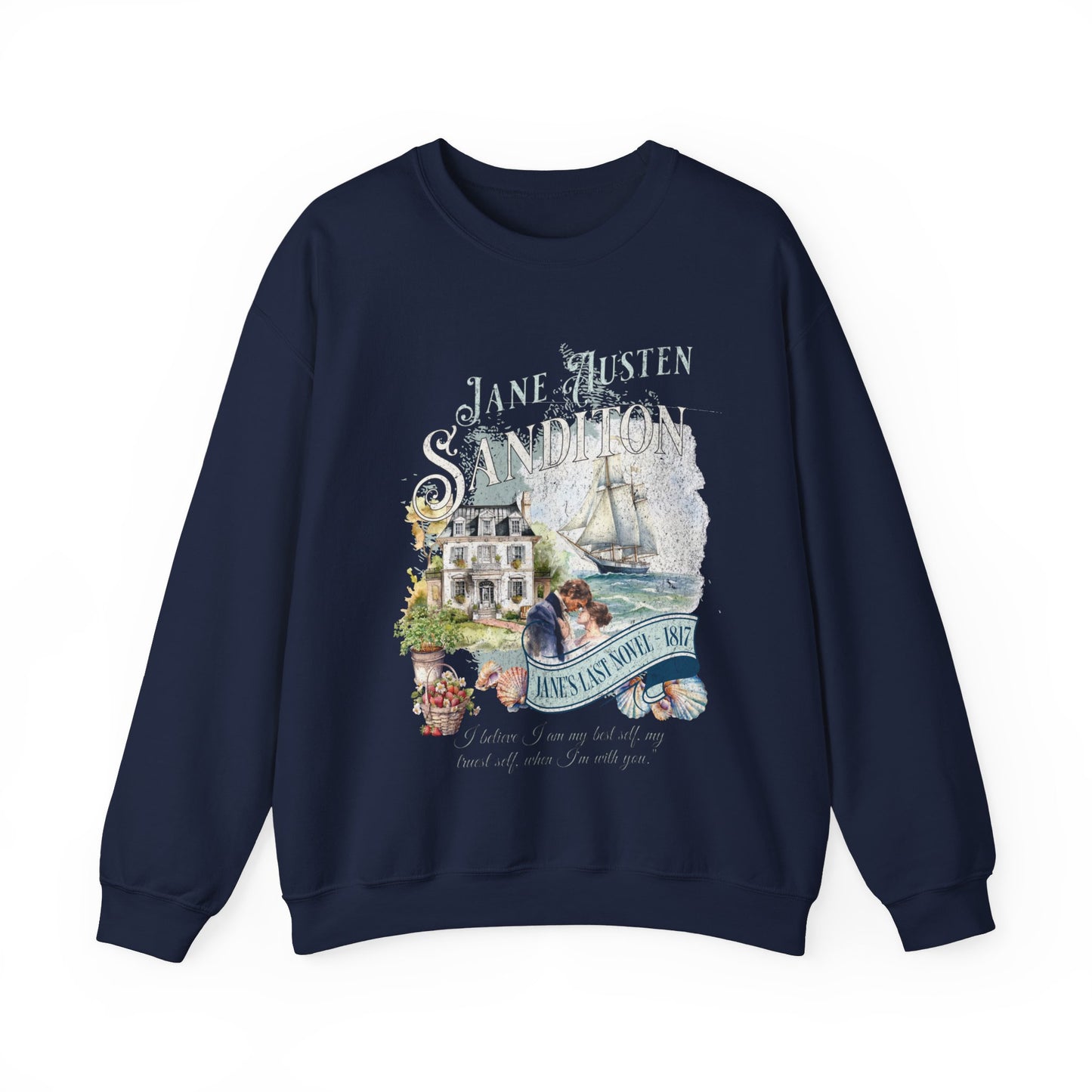 Jane Austen Sweatshirt, Sanditon Historical Romance, Bookish Literary Gift, Jane Austen Fan Art Shirt, Gift for Her, Gift for Readers, Sweatshirt Printify S Navy 