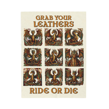 Grab Your Leathers Ride Or Die Dragon Velveteen Blanket - Perfect for Book Lovers, Gifts for Sisters, Home Decor, Reading Nook, Cozy Nights All Over Prints Printify 30" × 40"