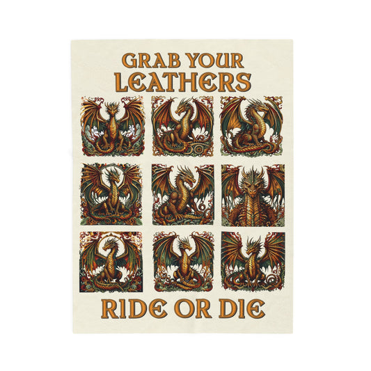 Grab Your Leathers Ride Or Die Dragon Velveteen Blanket - Perfect for Book Lovers, Gifts for Sisters, Home Decor, Reading Nook, Cozy Nights All Over Prints Printify 30" × 40"