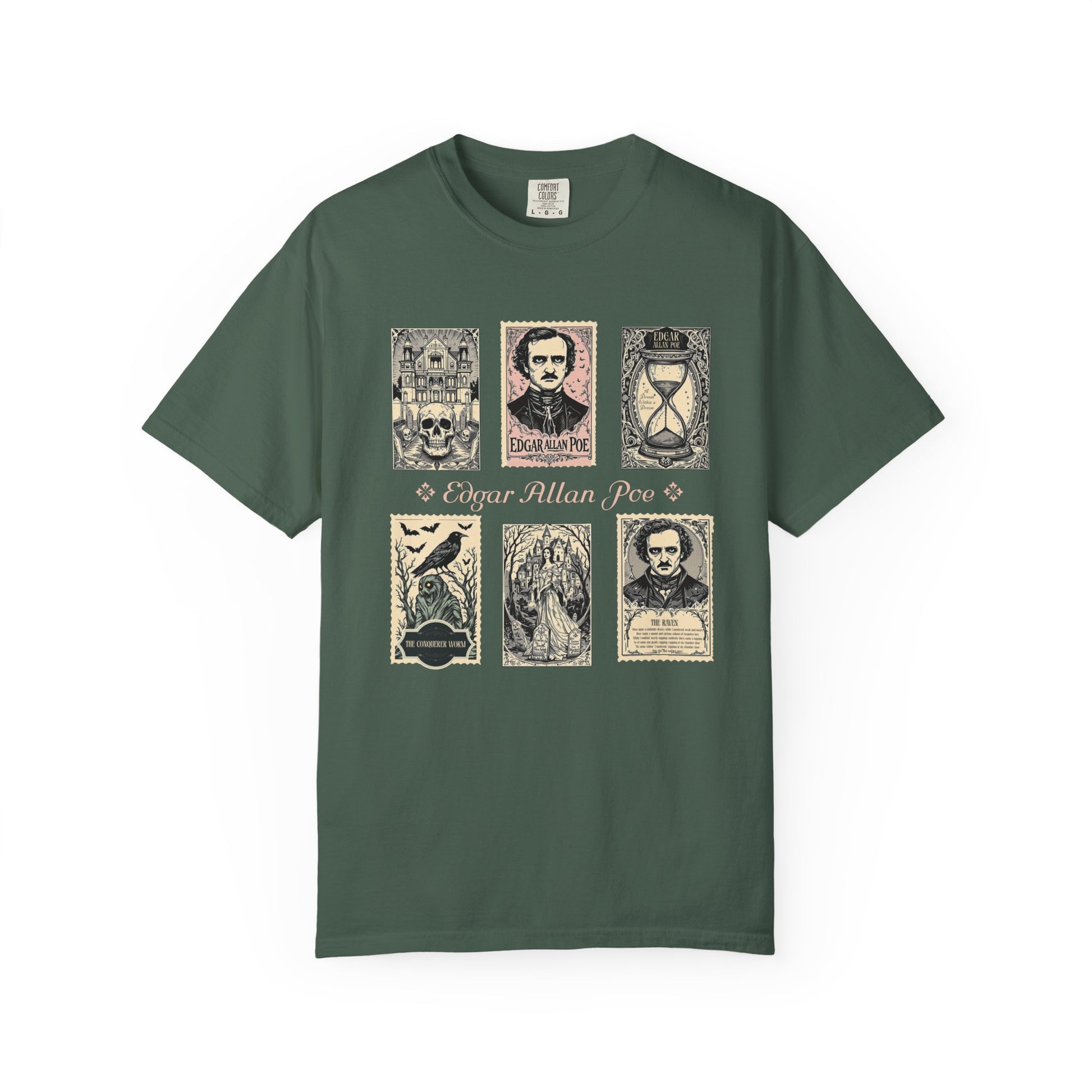 Edgar Allan Poe T-Shirt Gothic Graphic Tee The Raven Nevermore Quote Horror Literature Shirt Dark Academia Aesthetic Halloween Party Gift T-Shirt Printify Blue Spruce S