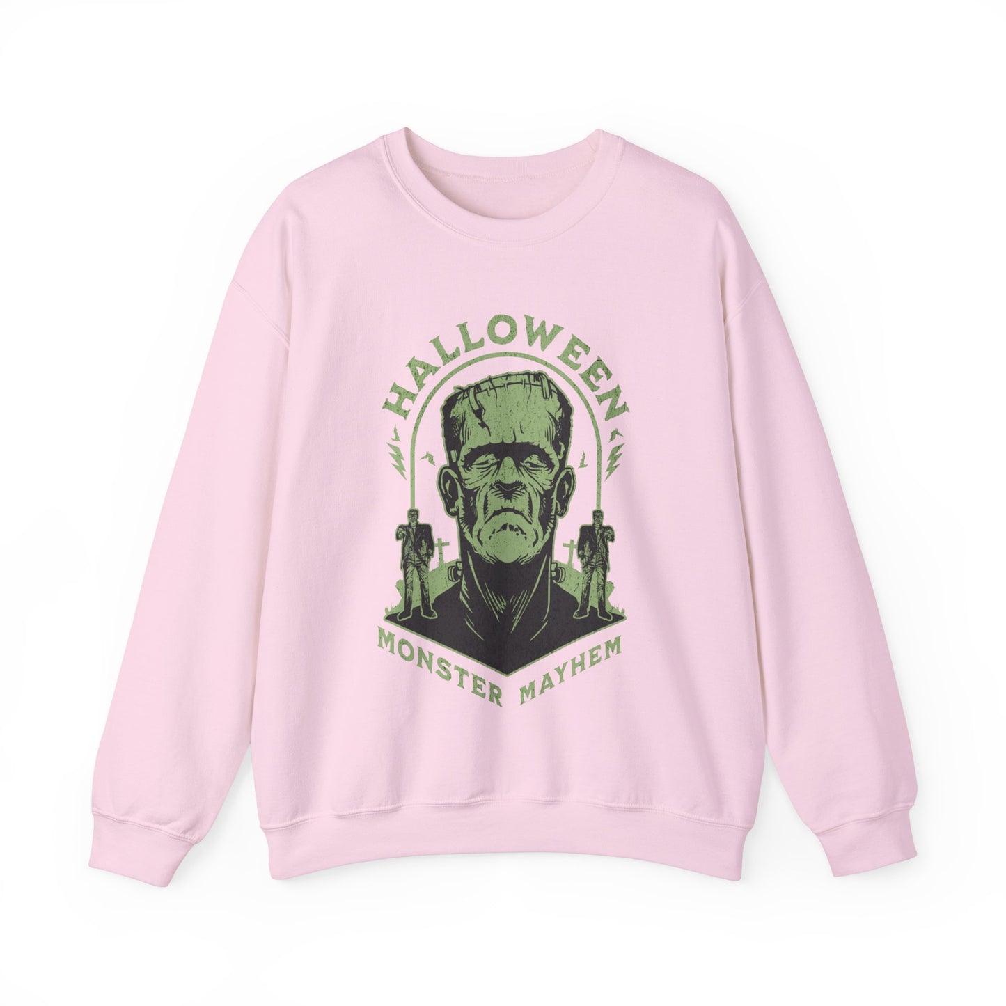 Vintage Halloween Frankenstein Monster Graphic Sweatshirt, Creepy Spooky Book Lover Gift, Horror Movie, Fall Festival Party Sweater. Sweatshirt Printify S Light Pink 