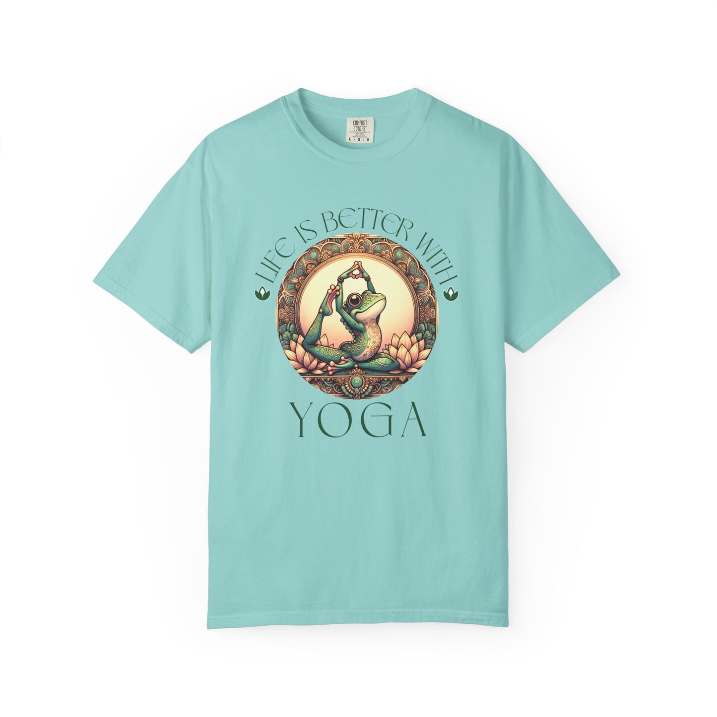 Green Yoga Frog Life Is Better With Yoga Unisex T-Shirt, Casual Wear, Highlander Fan Gift, T-Shirt Printify Chalky Mint S