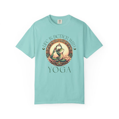 Green Yoga Frog Life Is Better With Yoga Unisex T-Shirt, Casual Wear, Highlander Fan Gift, T-Shirt Printify Chalky Mint S
