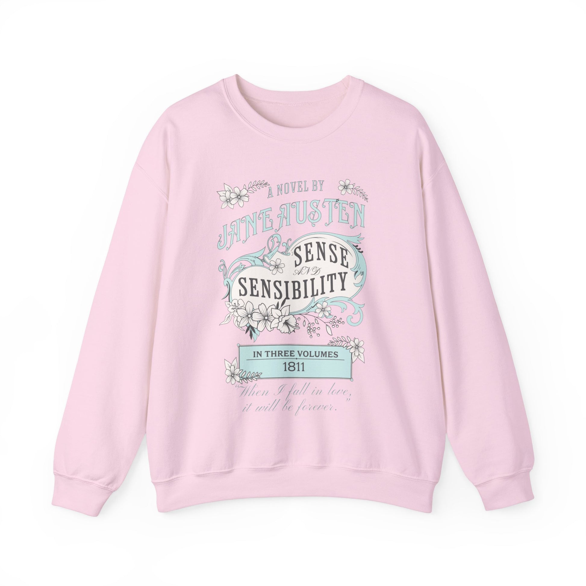 Jane Austen Sweatshirt, Sense & Sensibility Historical Romance Sweater, Bookish Literary Jane Austen Fan Art Gift, Gift for Her, Readers, Sweatshirt Printify S Light Pink 