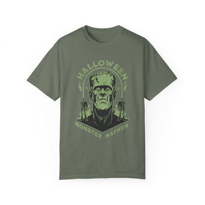 Vintage Halloween Frankenstein Monster Graphic Tee, Creepy Spooky Book Lover Gift, Horror Movie, Fall Festival Party Comfort Colors T Shirt. T-Shirt Printify Moss S 