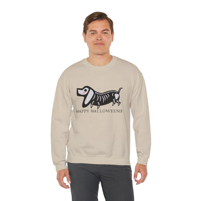 Funny Halloween Dachshund Lover Sweatshirt, Skeleton Dachshund Walking Graphic, Trick or Treat Shirt, Spooky Season, Happy Halloweenie Top Sweatshirt Printify   