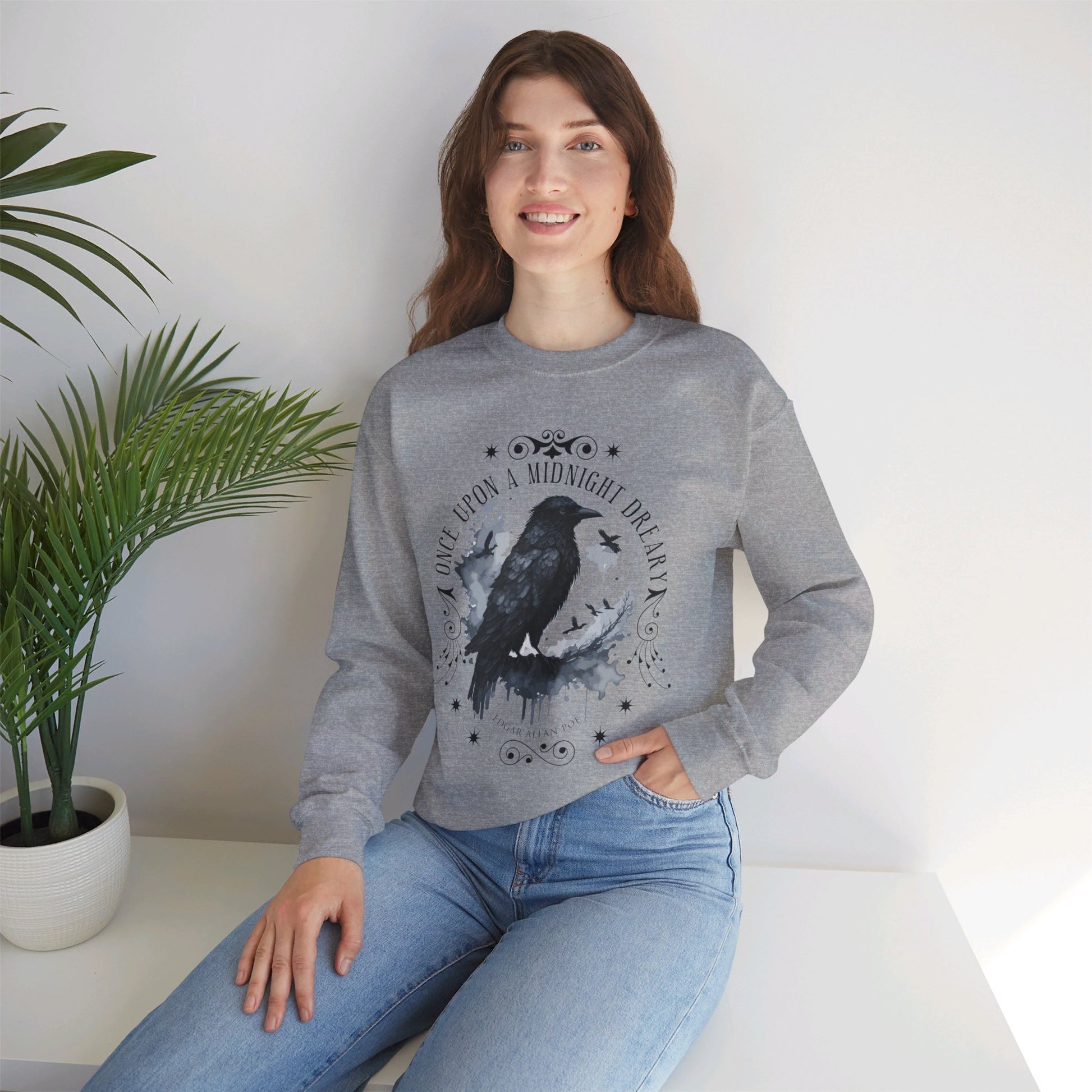 Edgar Allan Poe, The Raven Sweatshirt, Poet, Poetry Lover Sweater, Book Lover, Haunting Gothic Gift, Light, Dark Academia, Horror Movie Top Sweatshirt Printify   