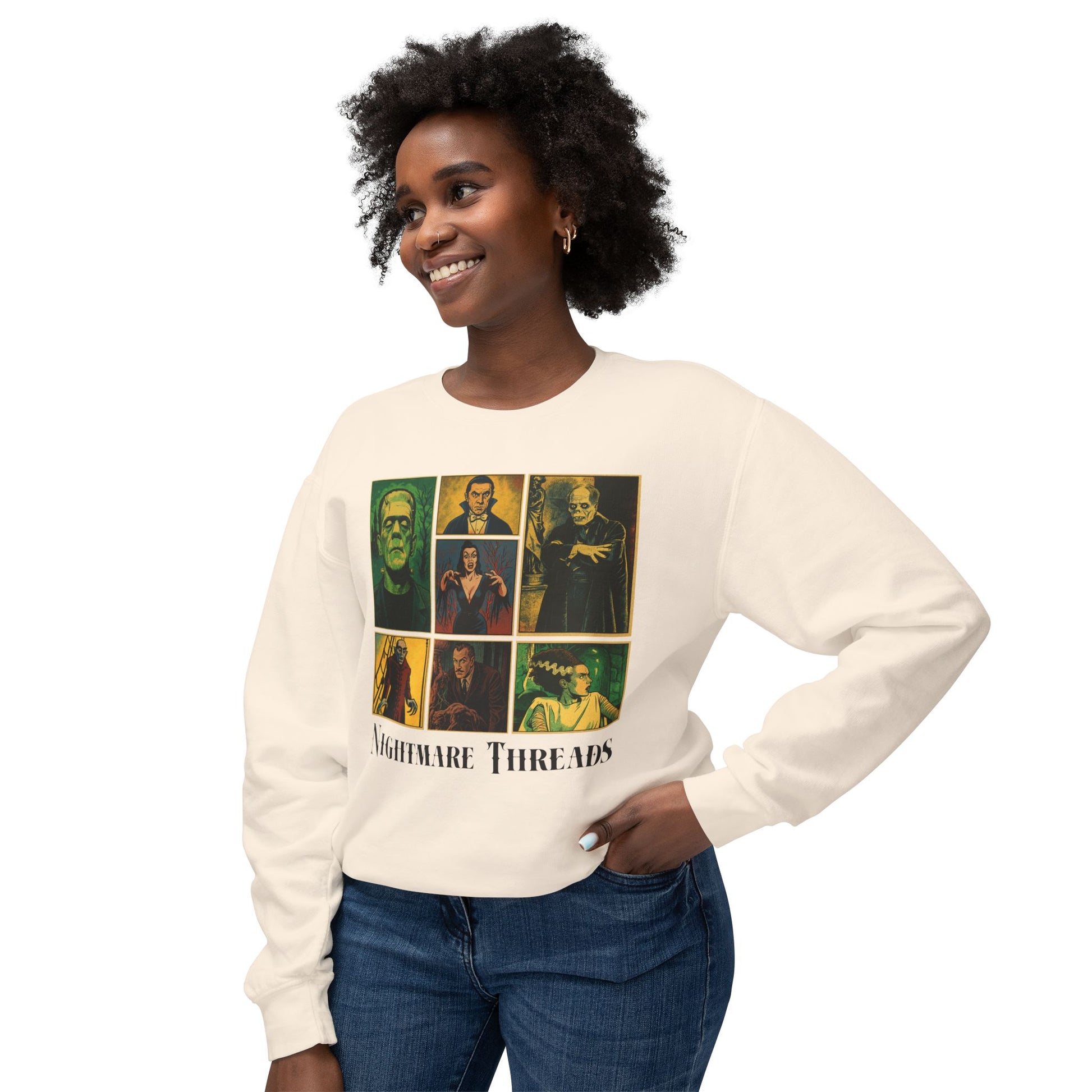 Spooky Vintage Crewneck Sweatshirt - Nightmare Threads, Halloween Apparel, Horror Movie Sweatshirt, Unisex Fashion, Cozy Fall Style Sweatshirt Printify Ivory S