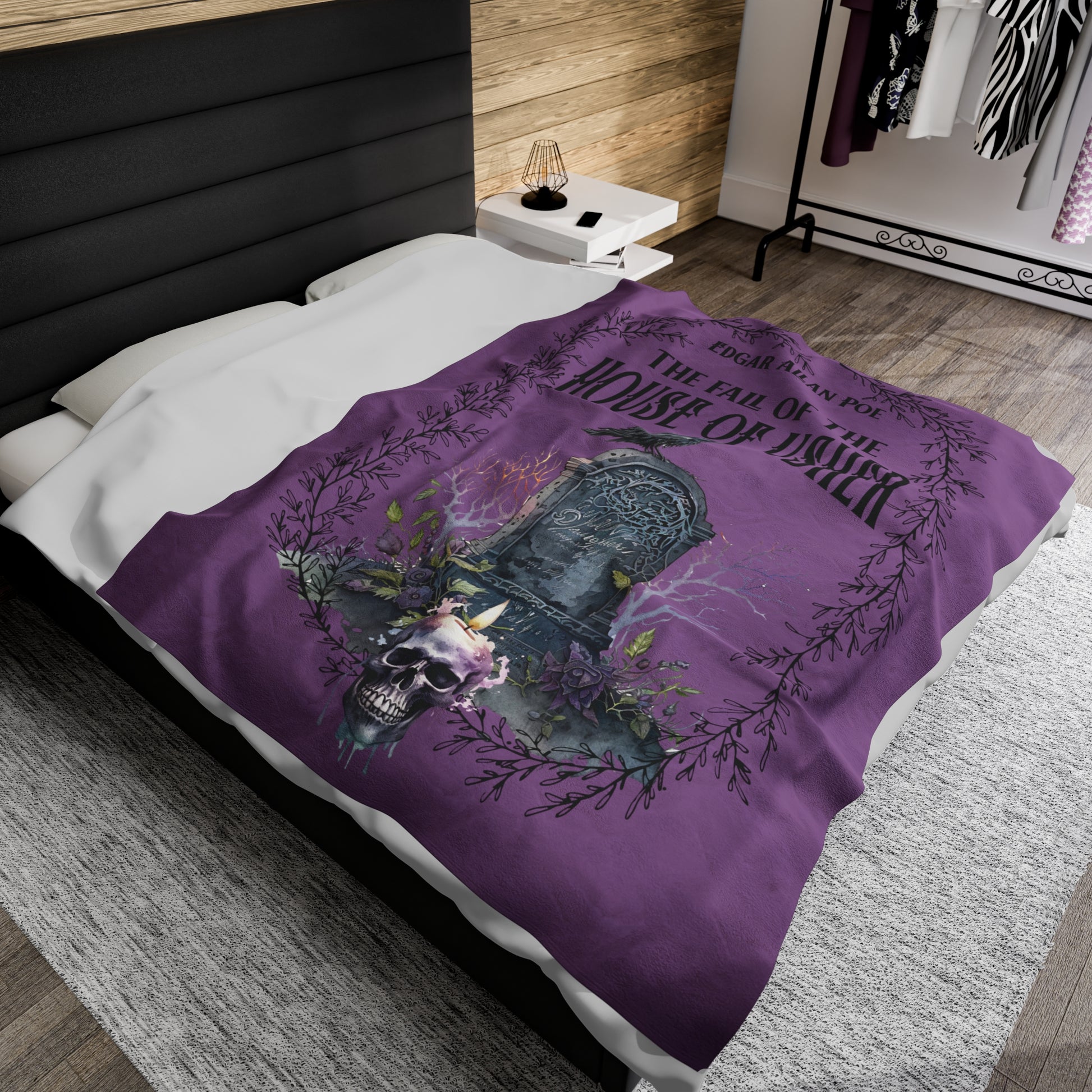 Edgar Allan Poe, The Fall Of The House Of Usher Throw Blanket, Book Lover Reading Blanket, Gothic Dark Academia, Horror Movie Watching Plush All Over Prints Printify   