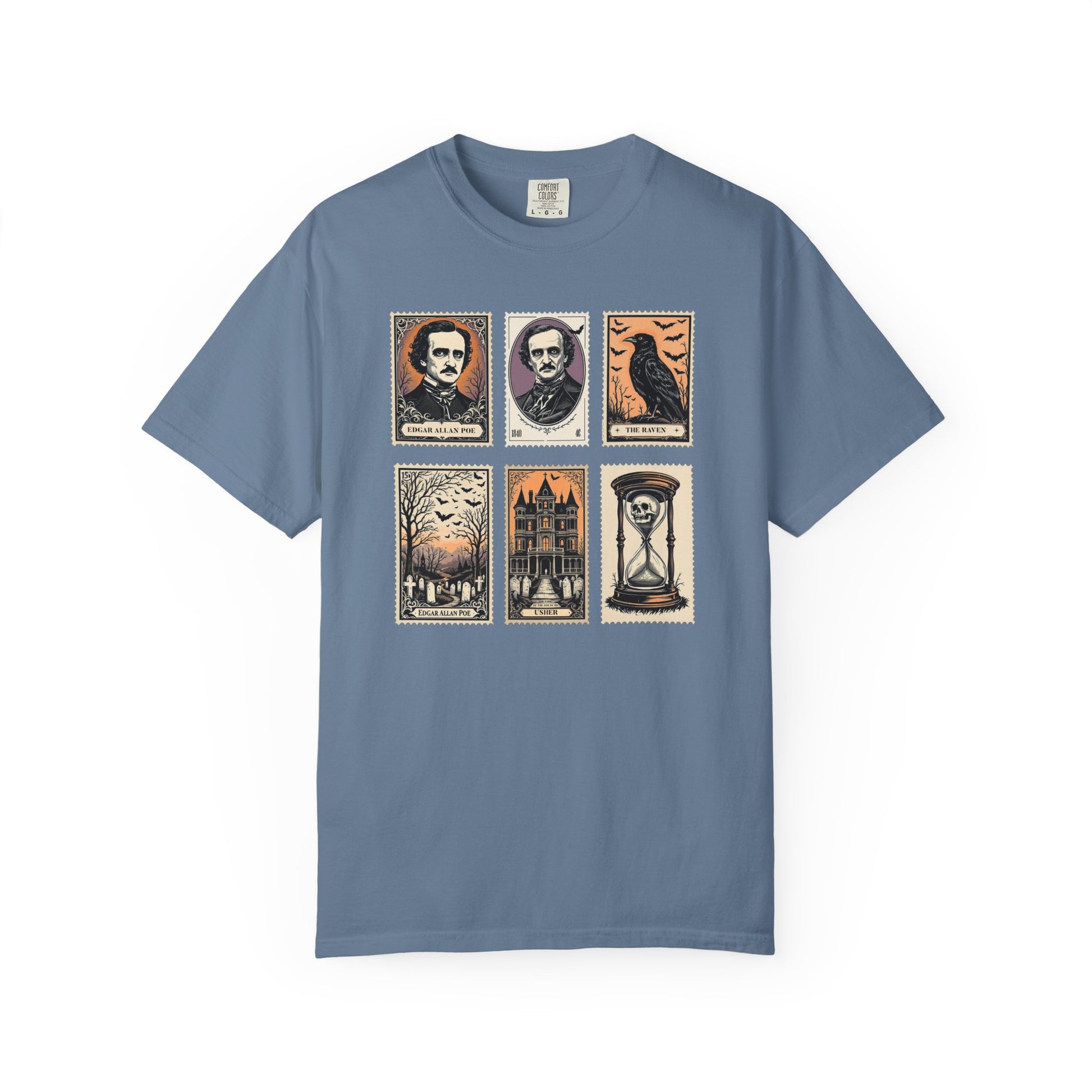 Edgar Allan Poe T-Shirt Gothic Graphic Tee The Raven Nevermore Quote Horror Literature Shirt Dark Academia Aesthetic Halloween Party Gift T-Shirt Printify Blue Jean S