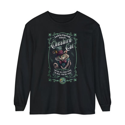 Cheshire Cat Long Sleeve Shirt, Alice in Wonderland, Lewis Carroll Dark Academia TShirt Mad Hatter Tea Party Bookish Book Lover Booktok Gift Long-sleeve Printify Black S 