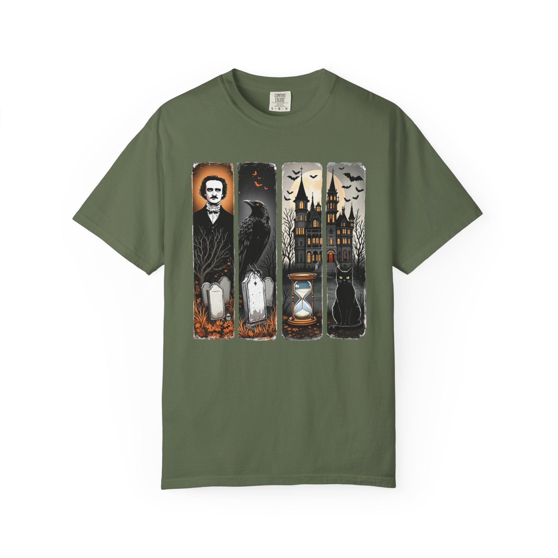 Edgar Allan Poe T-Shirt Gothic Graphic Tee The Raven Nevermore Quote Horror Literature Shirt Dark Academia Aesthetic Halloween Party Gift T-Shirt Printify Sage S