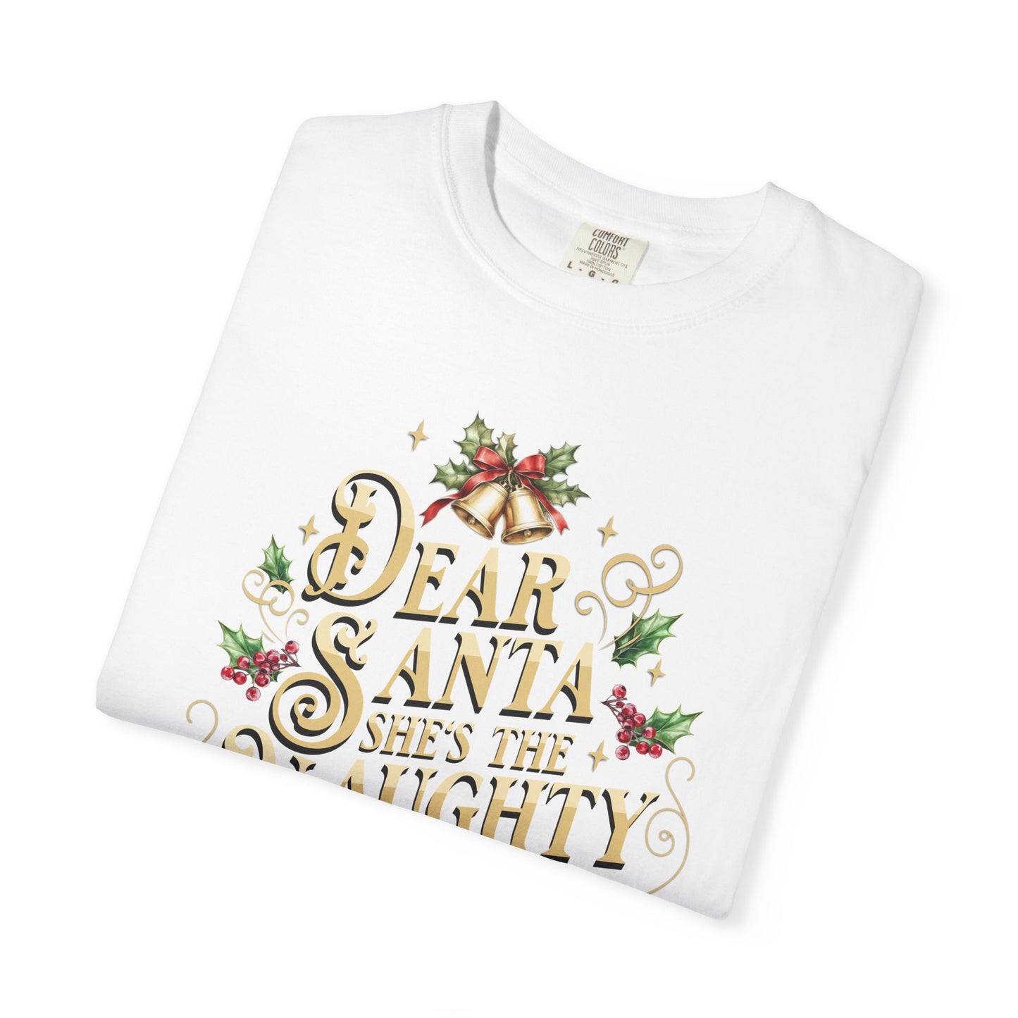 She's The Naughty One Christmas T-Shirt, Funny Holiday Gift, Dear Santa I'm the Reason Why Tee, Unisex Casual Wear, Festive Apparel T-Shirt Printify