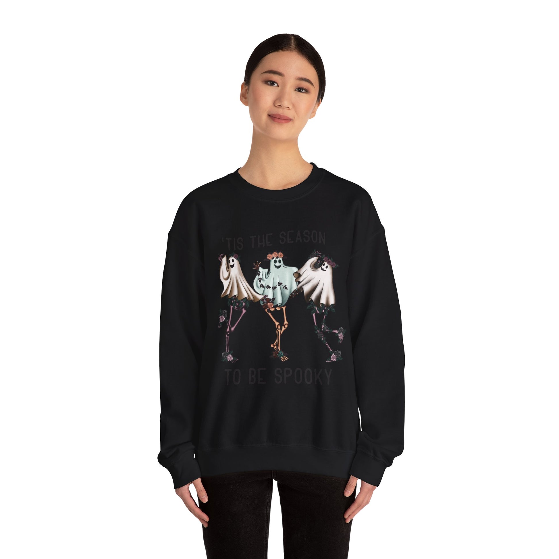 Halloween Dancing Ghosts Skeletons Sweatshirt, Halloween Group Party Gift, Fun Halloween Costume Sweater, Gift for Mom, Thanksgiving Shirt Sweatshirt Printify   