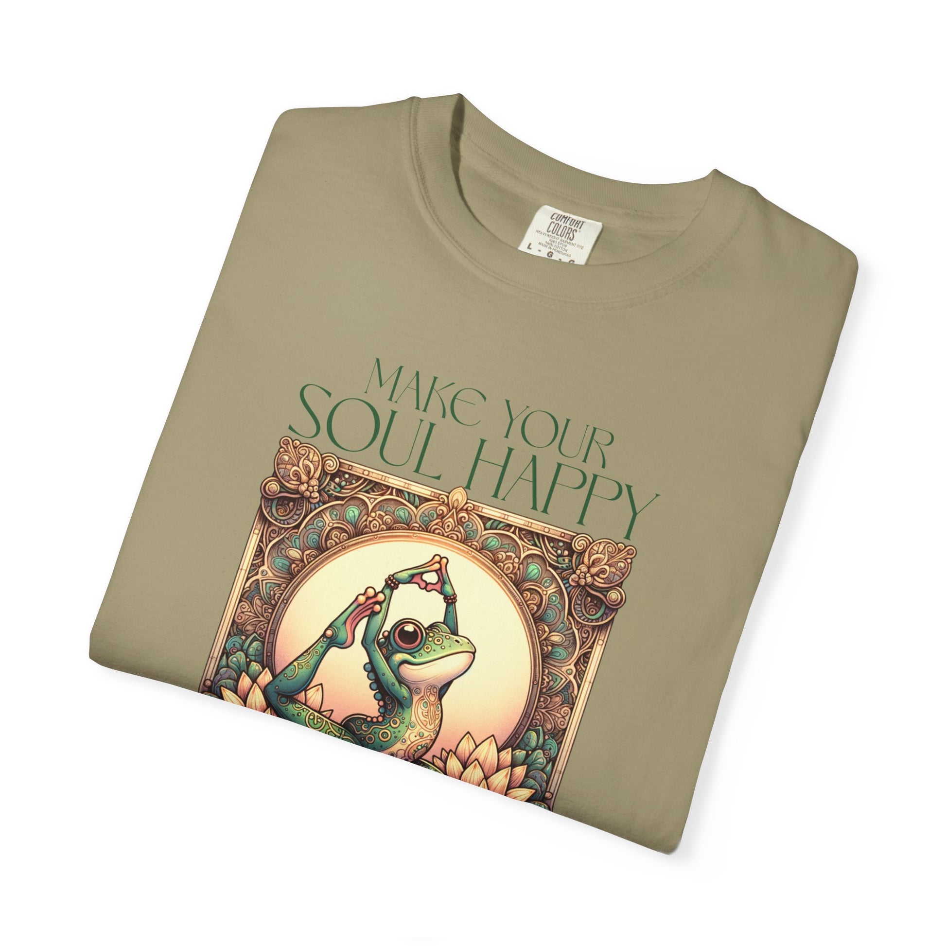 Green Yoga Frog Make Your Soul Happy Unisex T-Shirt, Casual Wear, Highlander Fan Gift, T-Shirt Printify