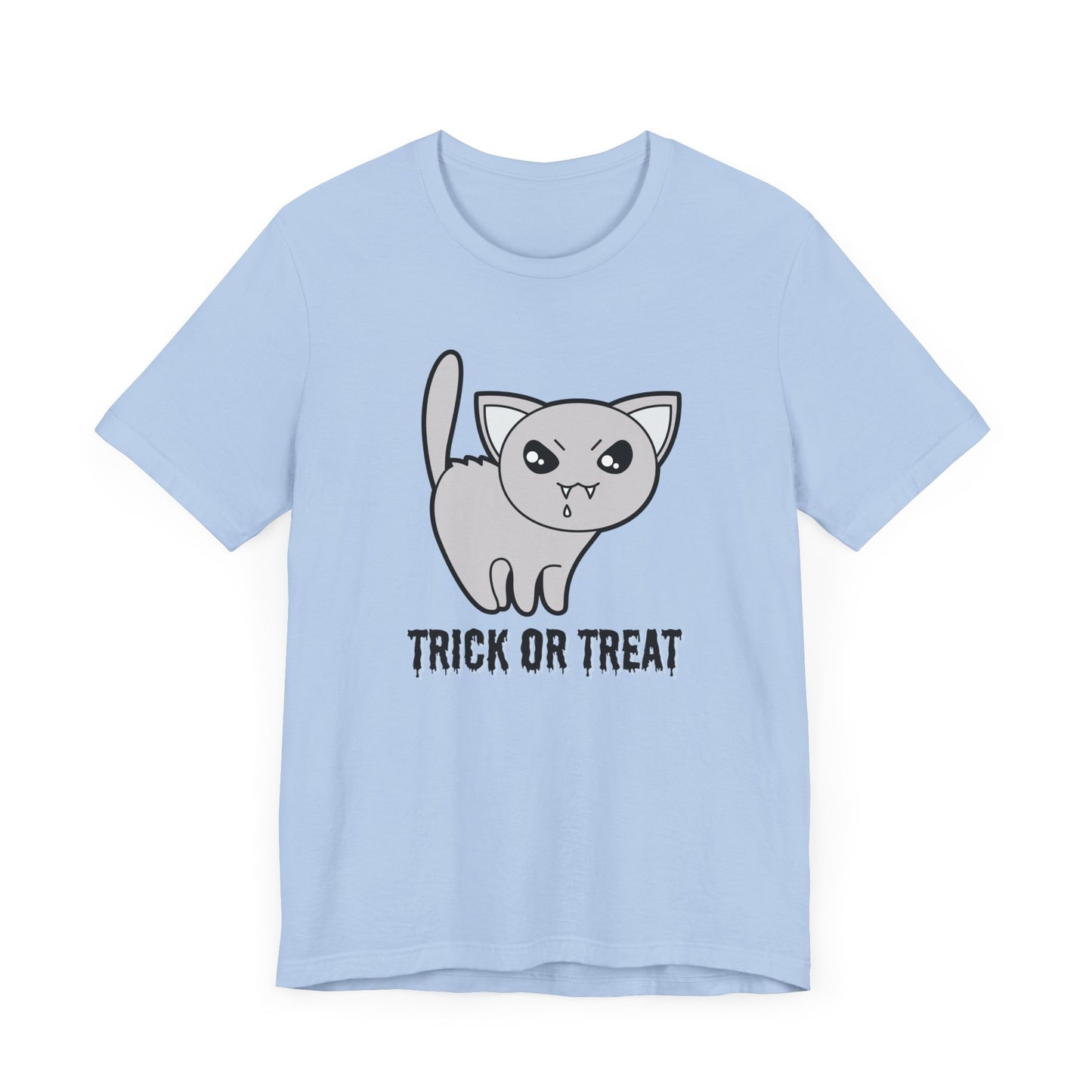 Cute Halloween Vampire Cat TShirt, Trick or Treat Shirt, Spooky Ghost Season Tee, Fun Halloween Party, Festival T-Shirt T-Shirt Printify   