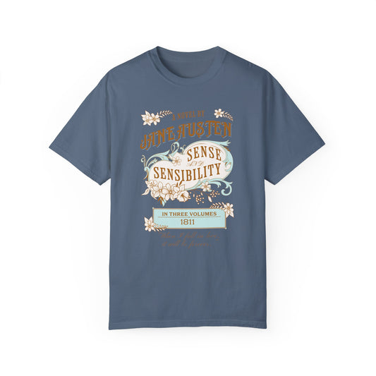 Jane Austen T-Shirt, Sense & Sensibility Historical Romance Comfort Colors Tee, Bookish Literary Jane Austen Fan Art Gift for Her, Readers, T-Shirt Printify Blue Jean S 