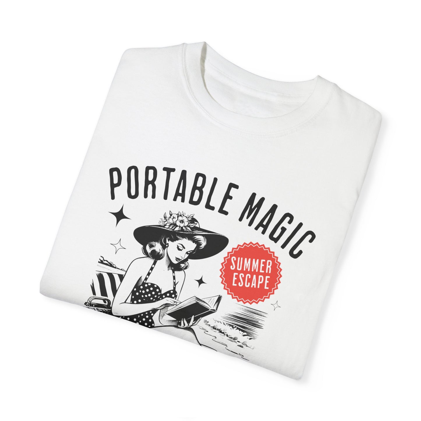 Portable Magic Book TShirt Retro Book Girl Summer Shirt Reader Lover Beach Bookish Gift For Vacation Romance Fantasy Reader Book Club Gifts T-Shirt Printify   