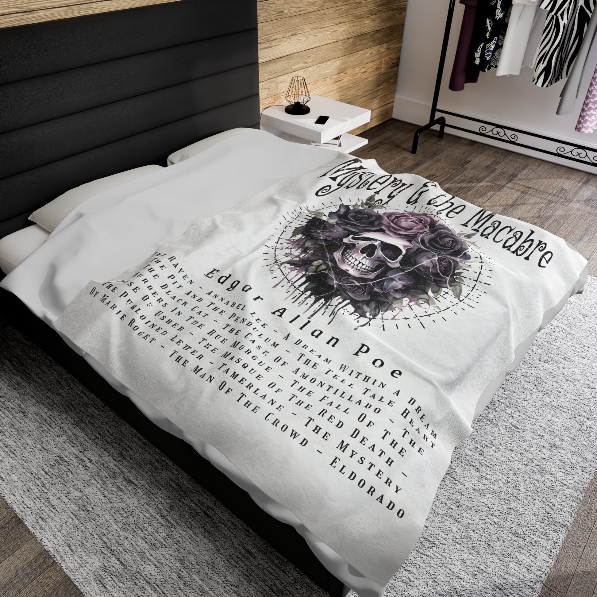 Edgar Allan Poe, Mystery & The Macbre Throw Blanket, Book Lover Reading Blanket, Gothic, Light, Dark Academia, Horror Movie Watching Blanket All Over Prints Printify   