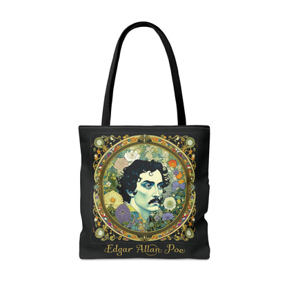 Edgar Allan Poe Tote Bag, Night Garden Botanical Shoulder Bag, Book, Library, Grocery, Travel Bag, Dark Academia, Bookish, Bookclub Gift, Bags Printify   