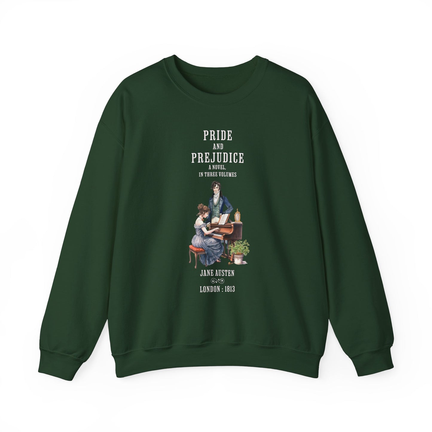 Jane Austen Sweatshirt, Pride & Prejudice Historical Romance Sweater, Bookish Literary Jane Austen Fan Art Gift for Her, Bookclub Shirt Sweatshirt Printify S Forest Green 