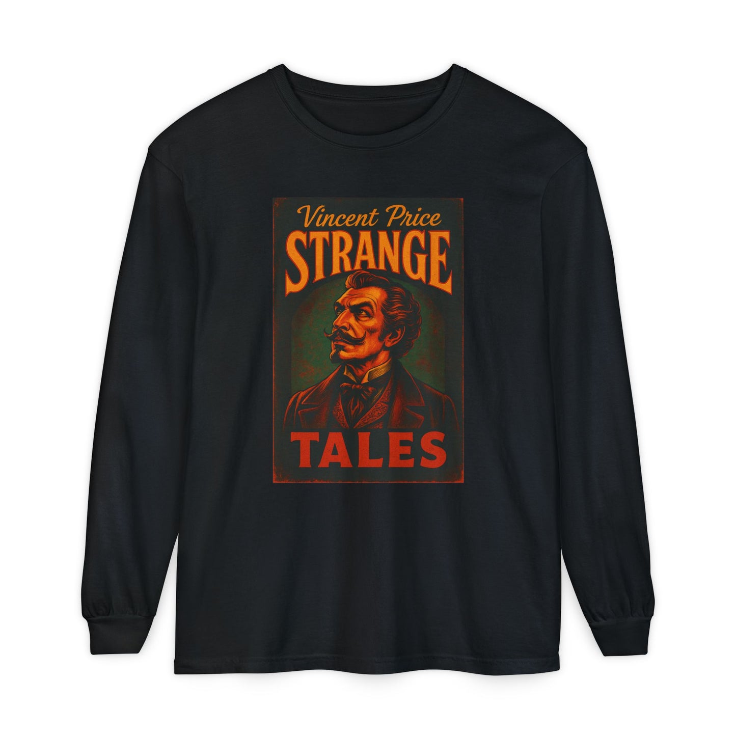 Vincent Price Strange Tales Long Sleeve T-Shirt, Vintage Horror Tee, Gothic Apparel, Halloween Costume, Retro Graphic Shirt Long-sleeve Printify Black S