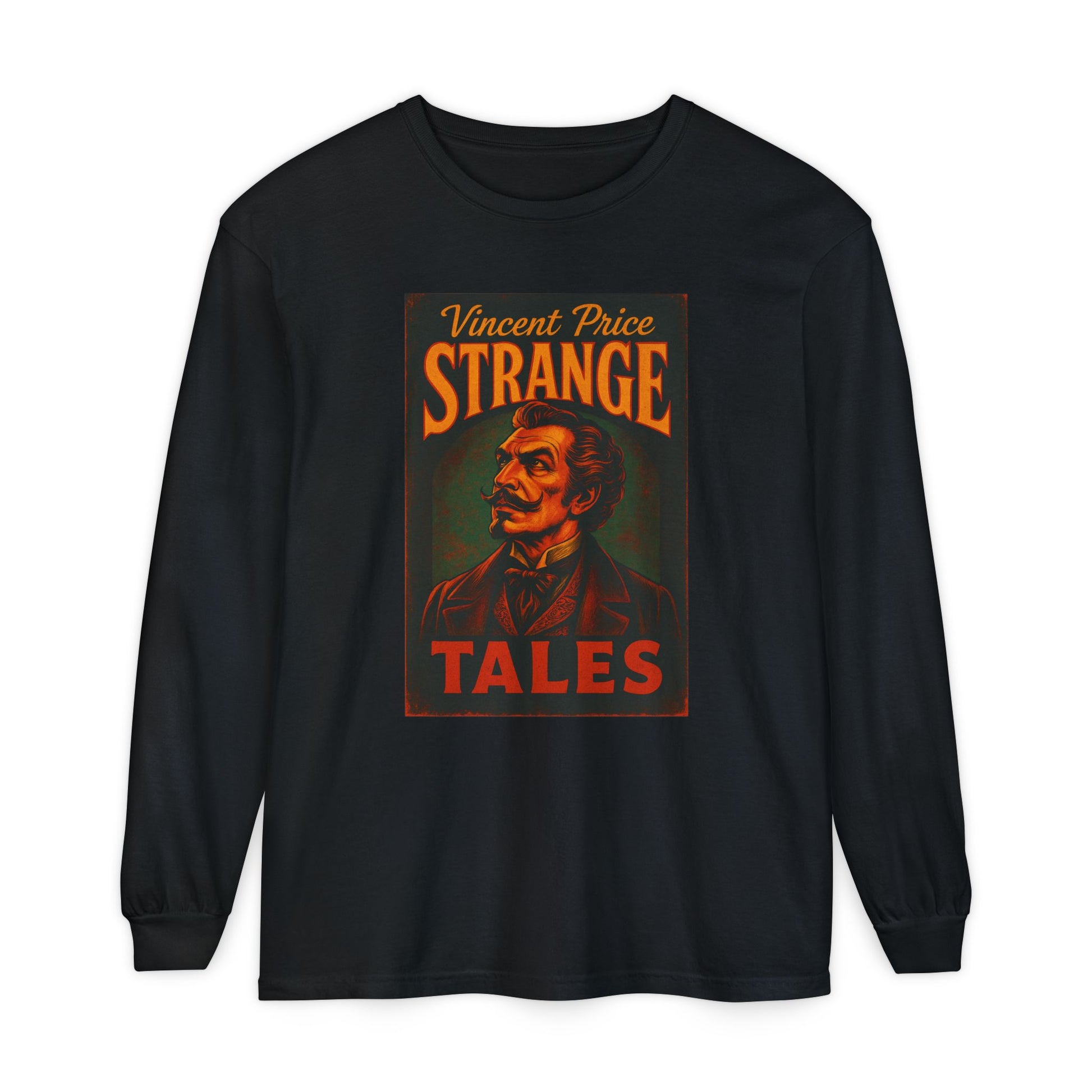 Vincent Price Strange Tales Long Sleeve T-Shirt, Vintage Horror Tee, Gothic Apparel, Halloween Costume, Retro Graphic Shirt Long-sleeve Printify Black S