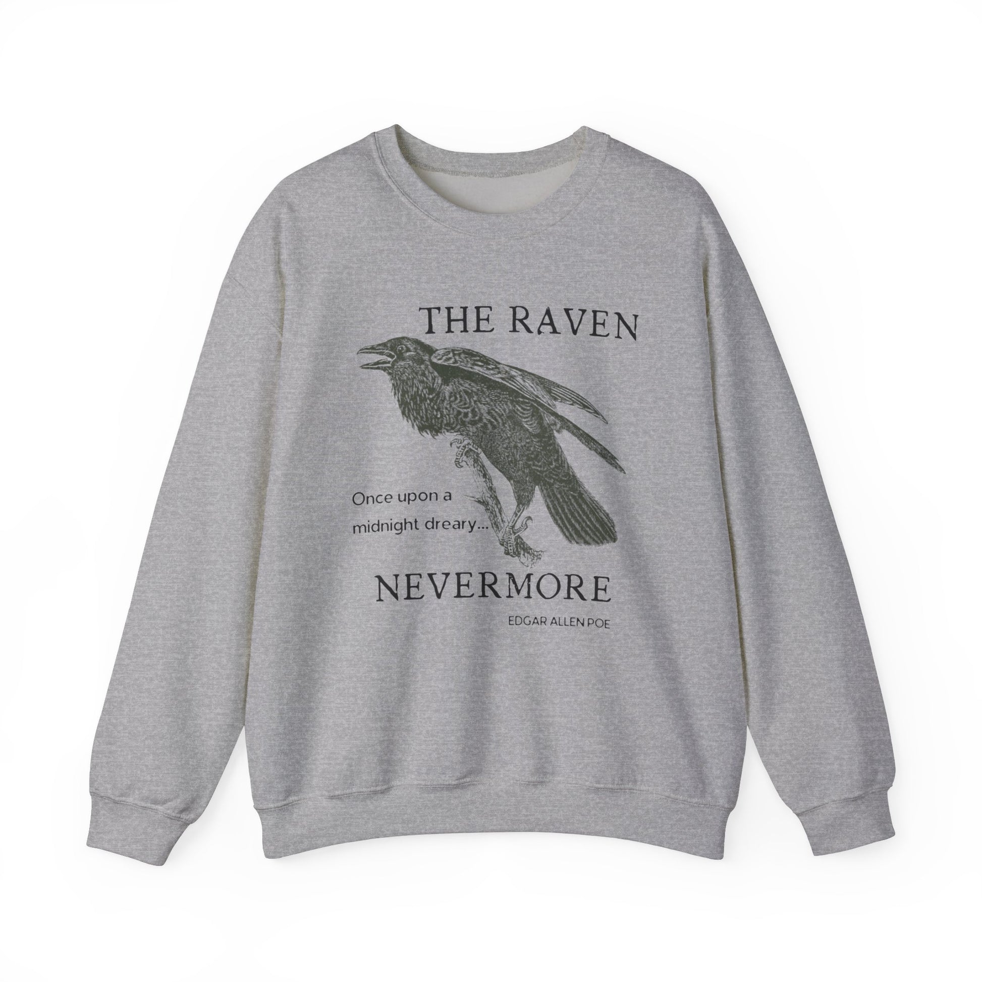 Halloween Vintage The Raven Sweatshirt, Spooky Season Sweater, Trick or Treating Shirt, Halloween Party, Edgar Allen Poe, Nevermore, Gothic Sweatshirt Printify S Sport Grey 