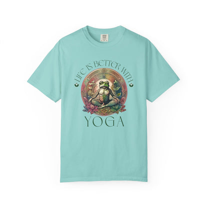 Green Yoga Frog Life Is Better With Yoga Unisex T-Shirt, Casual Wear, Highlander Fan Gift, T-Shirt Printify Chalky Mint S