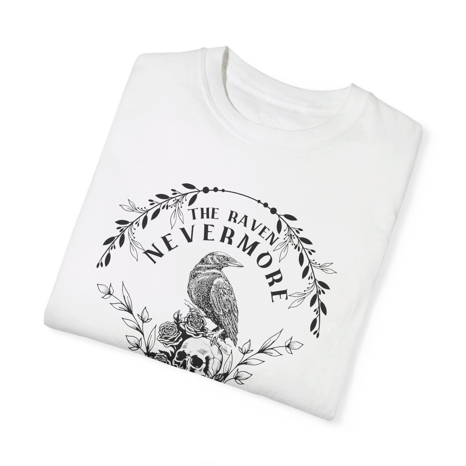 Edgar Allan Poe, Nevermore The Raven Comfort Colors TShirt, Book Lover, Halloween, Haunting Gothic Gift, Light, Dark Academia, Horror Movie T-Shirt Printify   