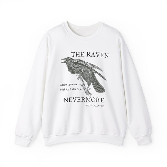 Halloween Vintage The Raven Sweatshirt, Spooky Season Sweater, Trick or Treating Shirt, Halloween Party, Edgar Allen Poe, Nevermore, Gothic Sweatshirt Printify S White 