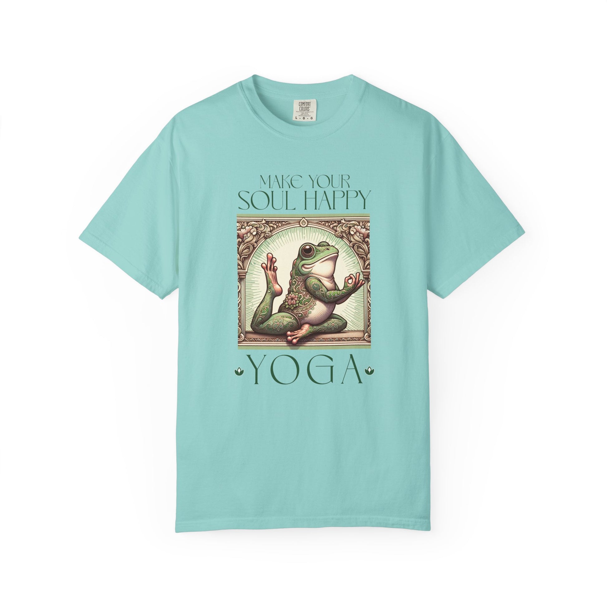 Green Yoga Frog Make Your Soul Happy Unisex T-Shirt, Casual Wear, Highlander Fan Gift, T-Shirt Printify Chalky Mint S