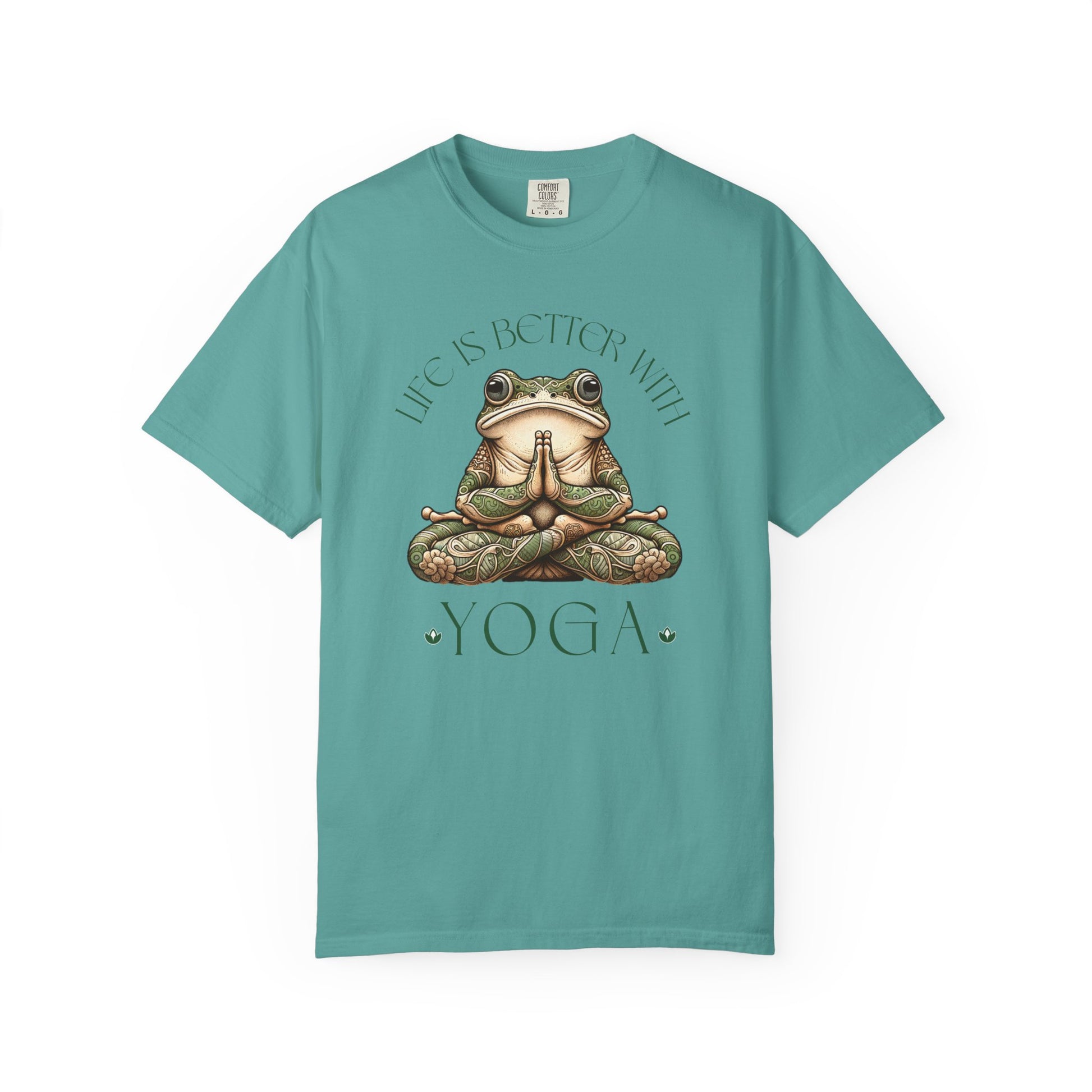 Green Yoga Frog Life Is Better With Yoga Unisex T-Shirt, Casual Wear, Highlander Fan Gift, T-Shirt Printify Seafoam S