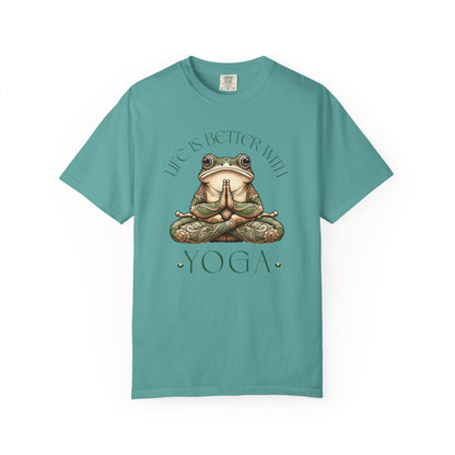 Green Yoga Frog Life Is Better With Yoga Unisex T-Shirt, Casual Wear, Highlander Fan Gift, T-Shirt Printify Seafoam S
